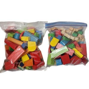 Wooden Building Blocks Lot | 2 bags